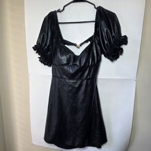 Black Faux Leather Mini Dress Ruffle Sleeves Women Xl